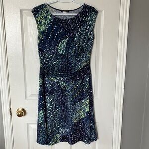 Jessica Elegant Blue and Green Patterned Dress